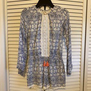 Jessica Simpson Girls Blue/White Lined Romper - M